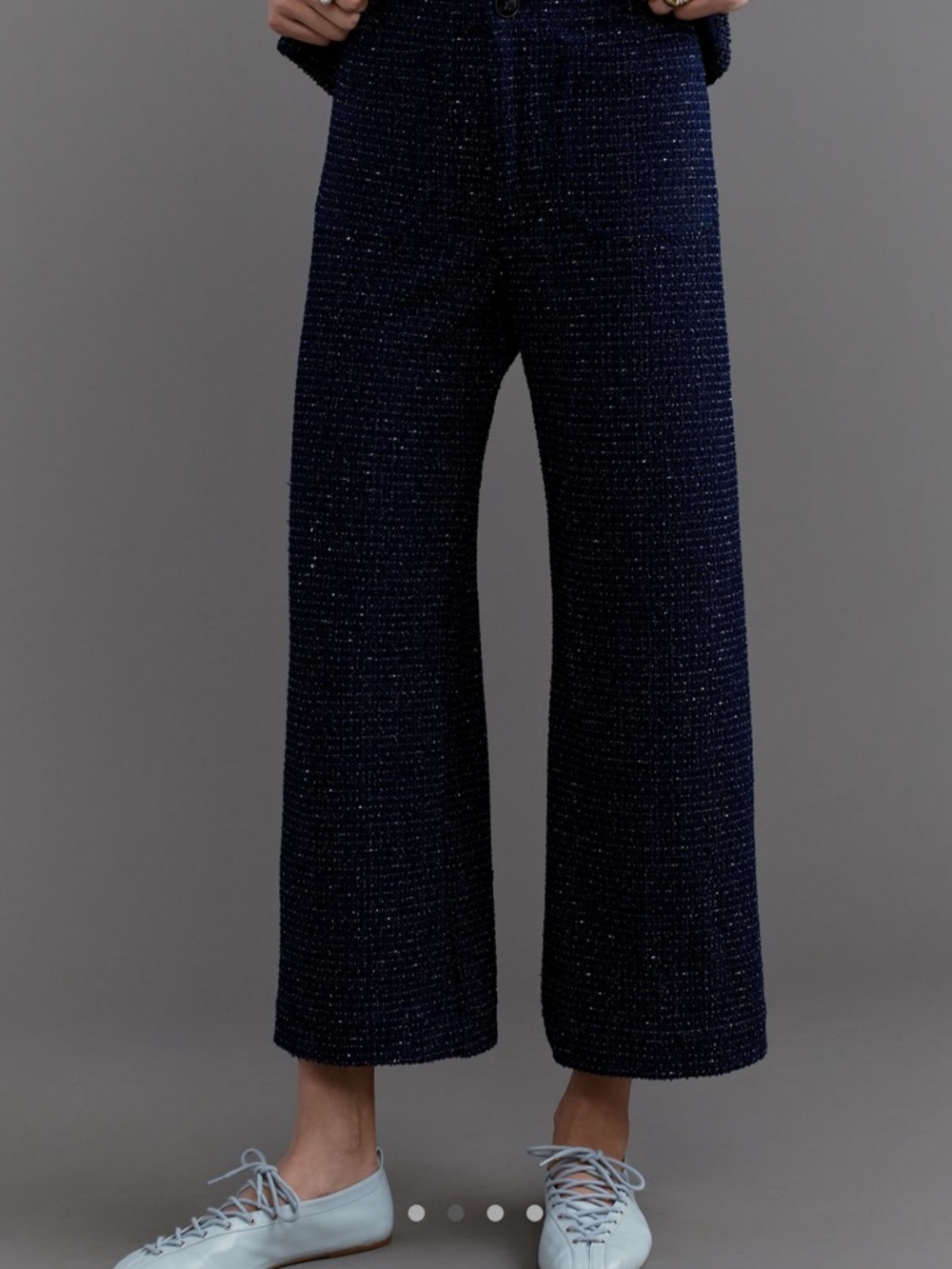 Maeve Navy Sparkle Cropped Wide-Leg Pants